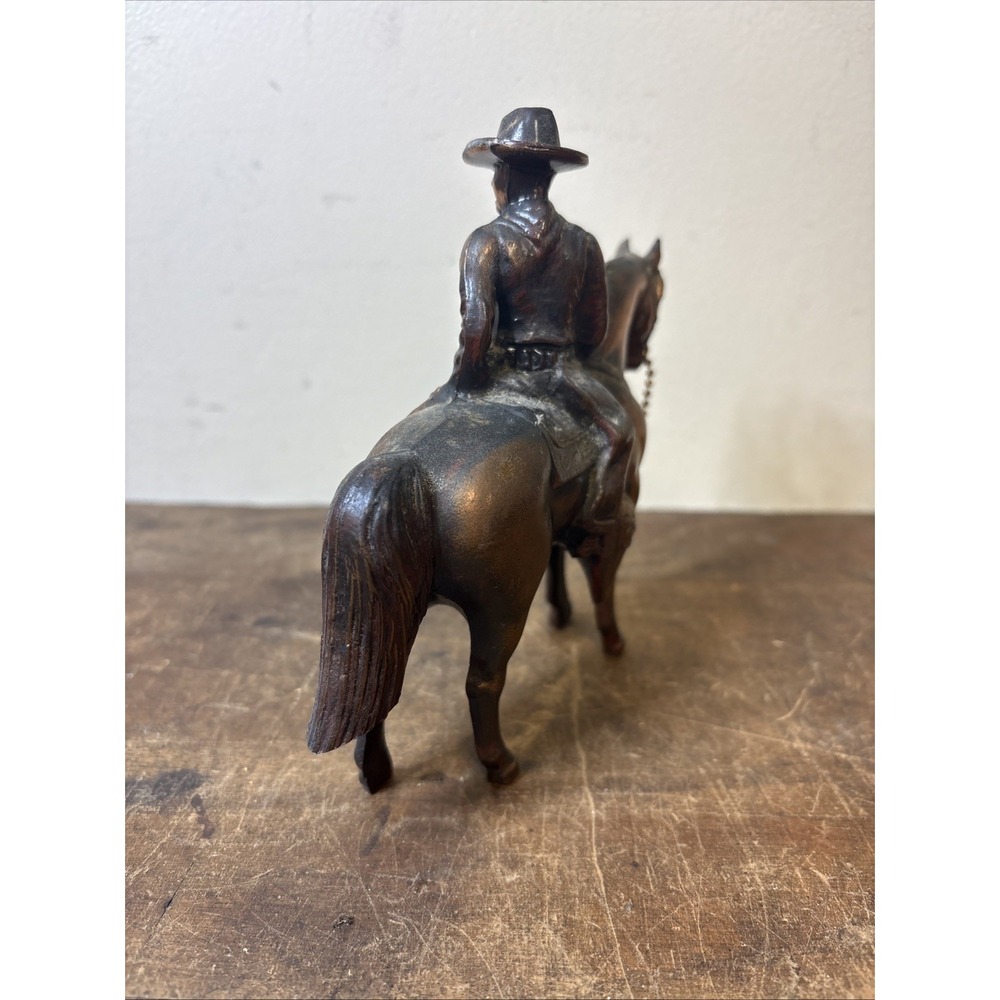 Vtg. Copper Toned Metal Horse and Cowboy-5.5" Cowboy to Hoofs - Picture 2 of 6